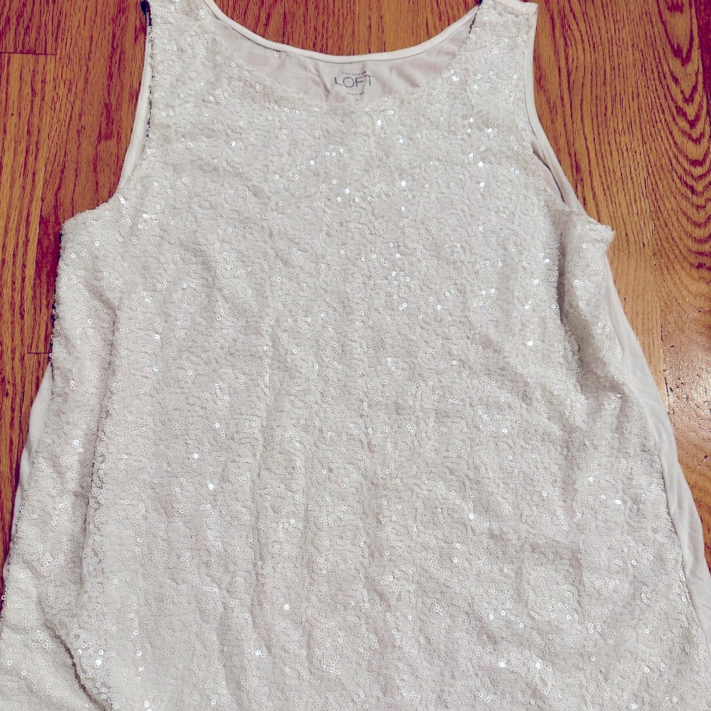 Loft White Sequin Tank Top. Size S
